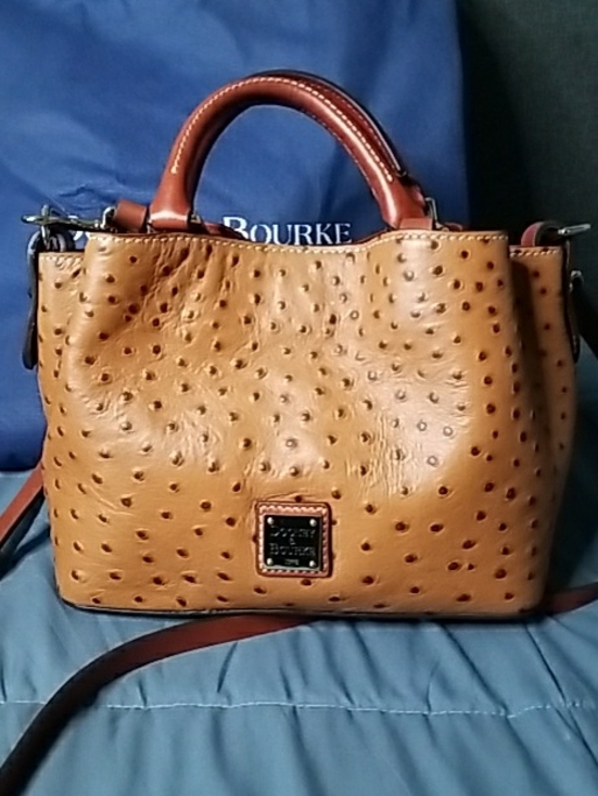 Dooney & Bourke Handbags - Dooney & Bourke Tan Ostrich-Embossed Satchel Mini with Brown Trim